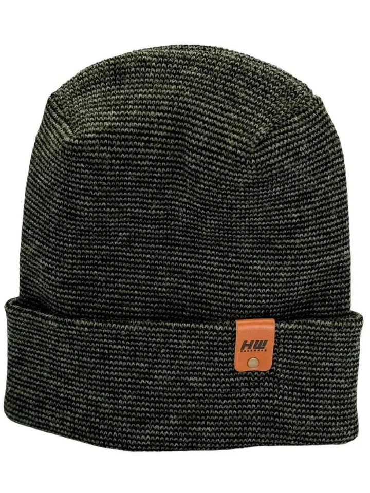 Haakwear H Stitch Fusion Cuffed Beanie / Hat (Patented Design) Black / Green, Made in USA for wholesale by HAAKWEAR Beanies