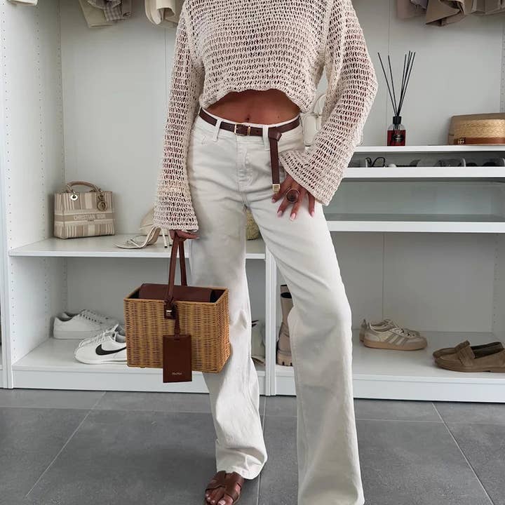 Haut court à manches longues en maille lâche pour la vente par EmberLoom