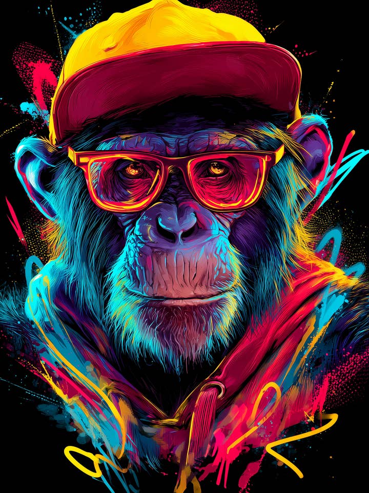 Neon Graffiti Monkey - Canvas Wall Art Print for wholesale by StickerMoo