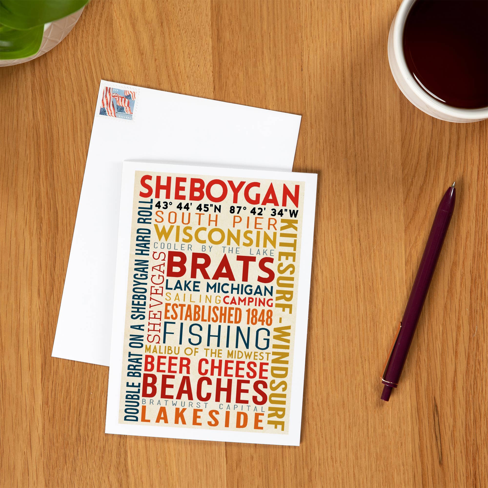 Lantern Press - Wholesale Everyday Greeting Card - GREETING CARD Sheboygan, Wisconsin, Typography 21