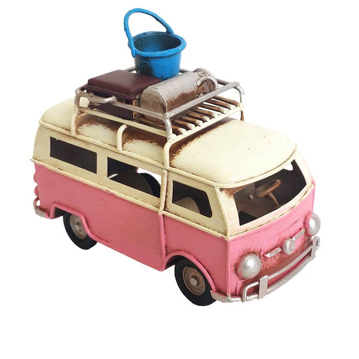 Mini Pink Tin Van Bus Miniature for wholesale by giftland