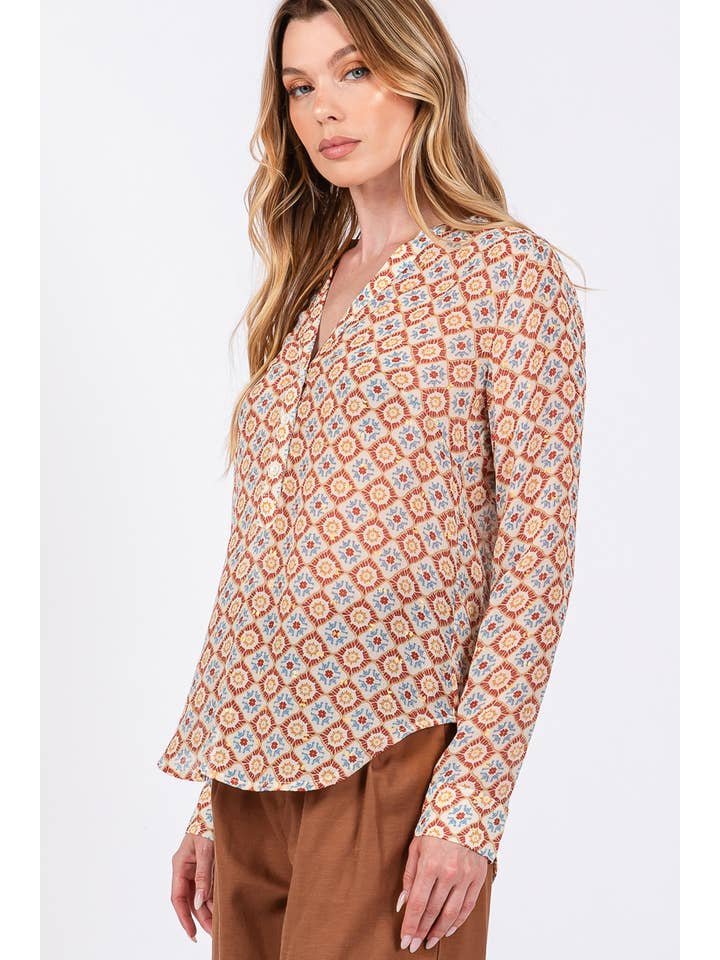 Sage + Fig - Wholesale Blouse - Women's - MULTI DIAMOND PRINT BLOUSE (ST71039) 8