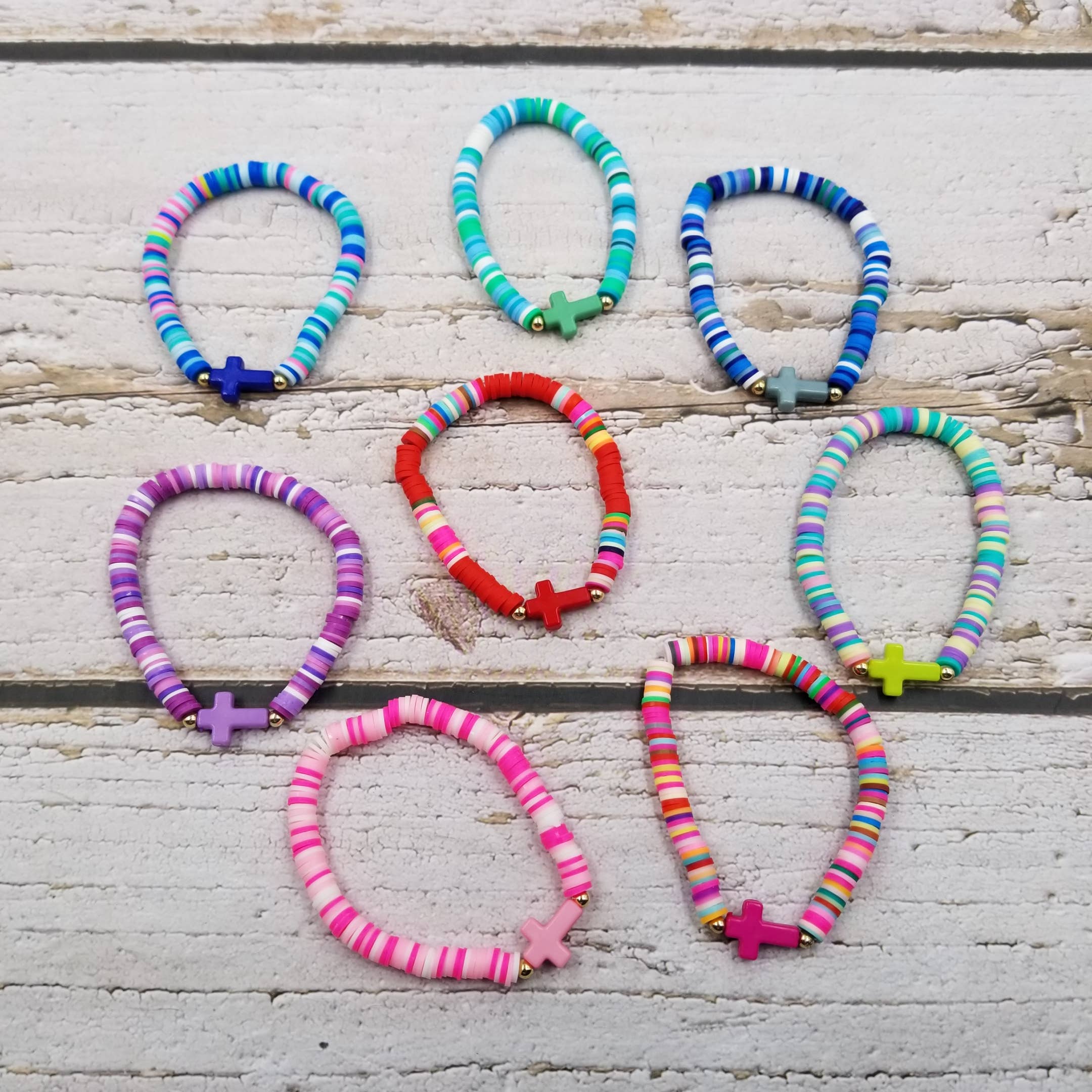 Treasure Wholesale - Wholesale Jewellery set - Cross Clay Braclet Set Of 81