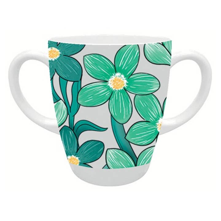 Two Handled Mug - Green Floral for wholesale by Rosa Lifestyle