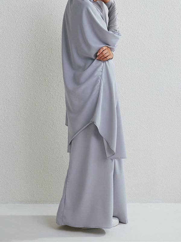 Sheer Trend - Wholesale Top & Skirt Set - Women's - Batwing Sleeves Long Sleeves Muslim Solid Color High Neck Shirts Top + Skirts Bottom Two Pieces Set18