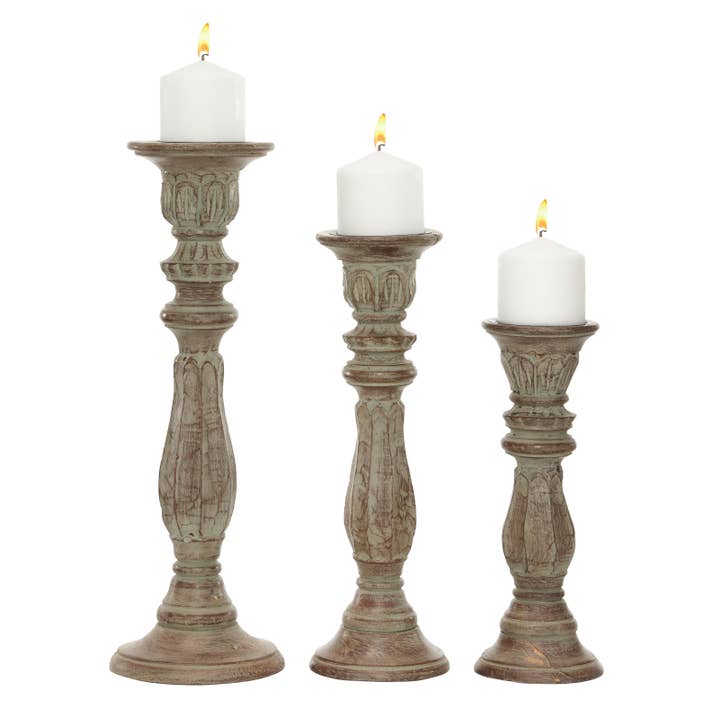 UMA Home Decor - Wholesale Candle Holder - Traditional Brown Mango Wood Candle Holder Set