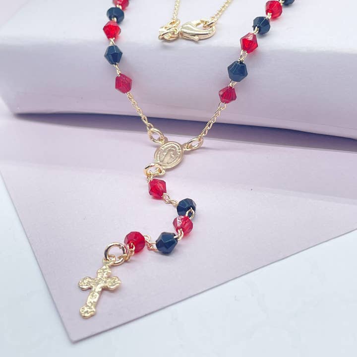18k GF 20” long Black and Red Beaded Rosary Style N for wholesale by Milie