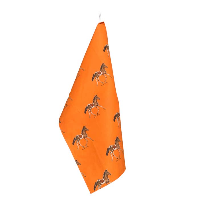 Torchon - Poney sur Lin Coton Orange pour la vente par Goose and Willow