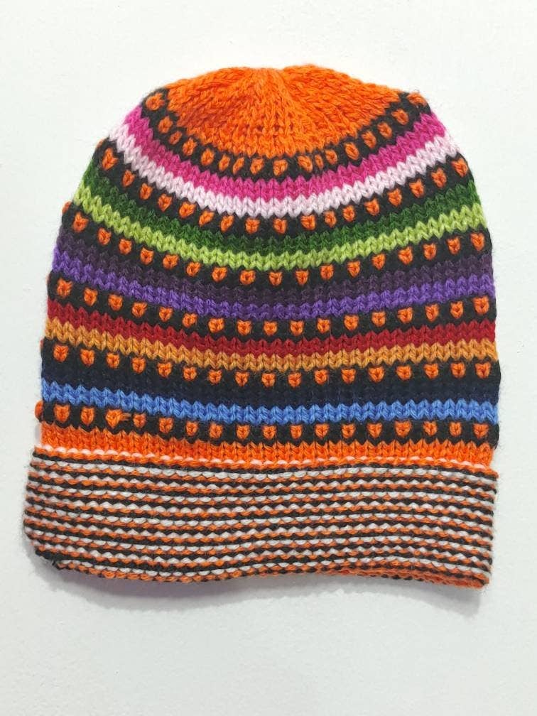 assorted colors unisex Multicolor Hand Knit Alpaca Beanie Hat Cap for wholesale on Faire5