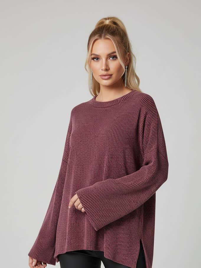 4594 Vinröd Ribbad Topp för wholesale av LTX Sportswear