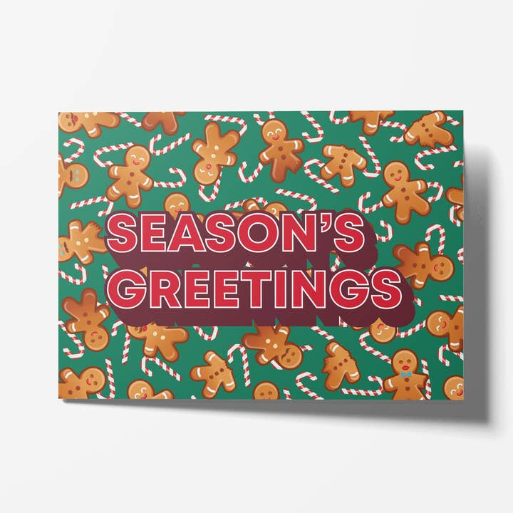 'GINGERBREAD BOIS - GREEN' Greeting Card for wholesale by Shaven Raven Designs