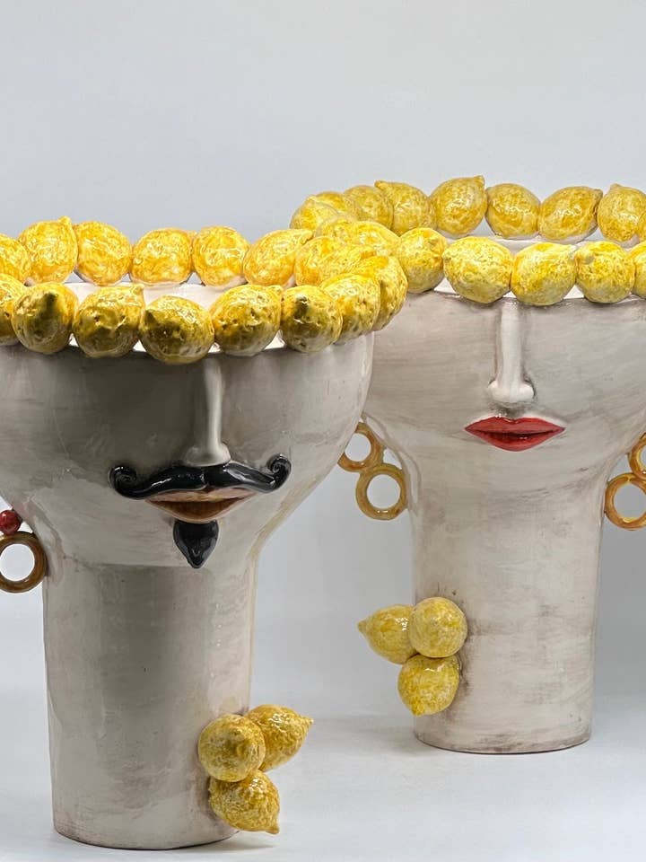 Moorish Heads Citrus Ceramic Caltagirone cm H.35 L.28 Handmade for wholesale by DD Ceramiche Siciliane