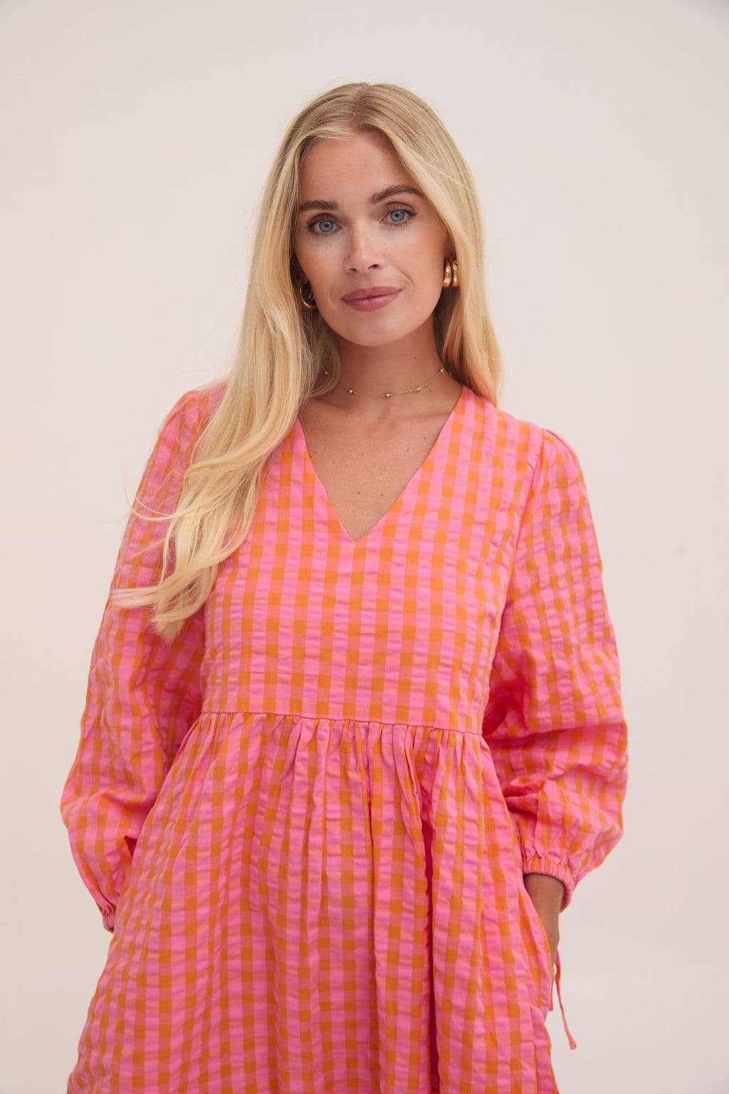 Lina Orange & Pink Gingham Dress for wholesale on Faire1