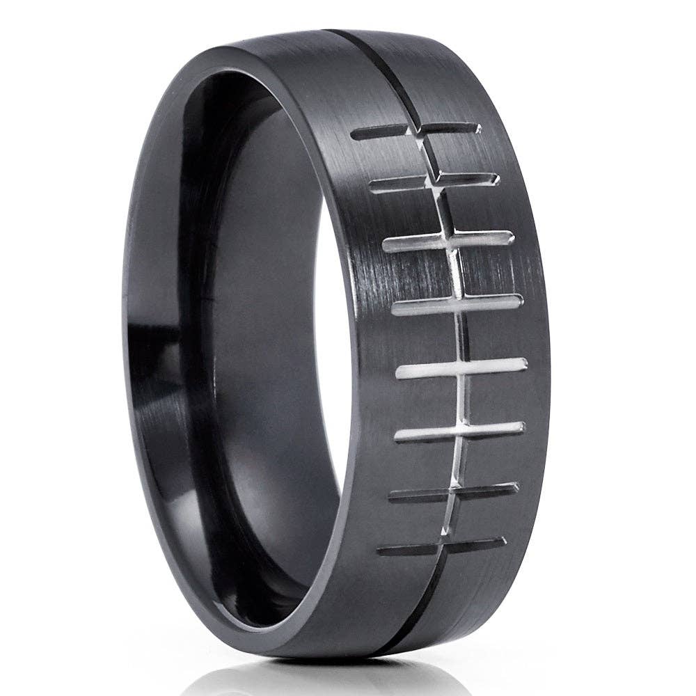 Black Football Wedding Ring - Zirconium Wedding Ring - Football Ring - Man's Ring - Woman's for wholesale on Faire2