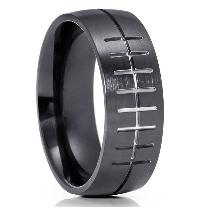 Black Football Wedding Ring - Zirconium Wedding Ring - Football Ring - Man's Ring - Woman's for wholesale on Faire2