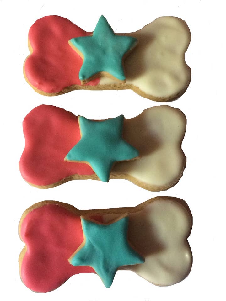 Red White and Blue Bones Gluten Free Dog Treats for wholesale by Pawsitively Homemade