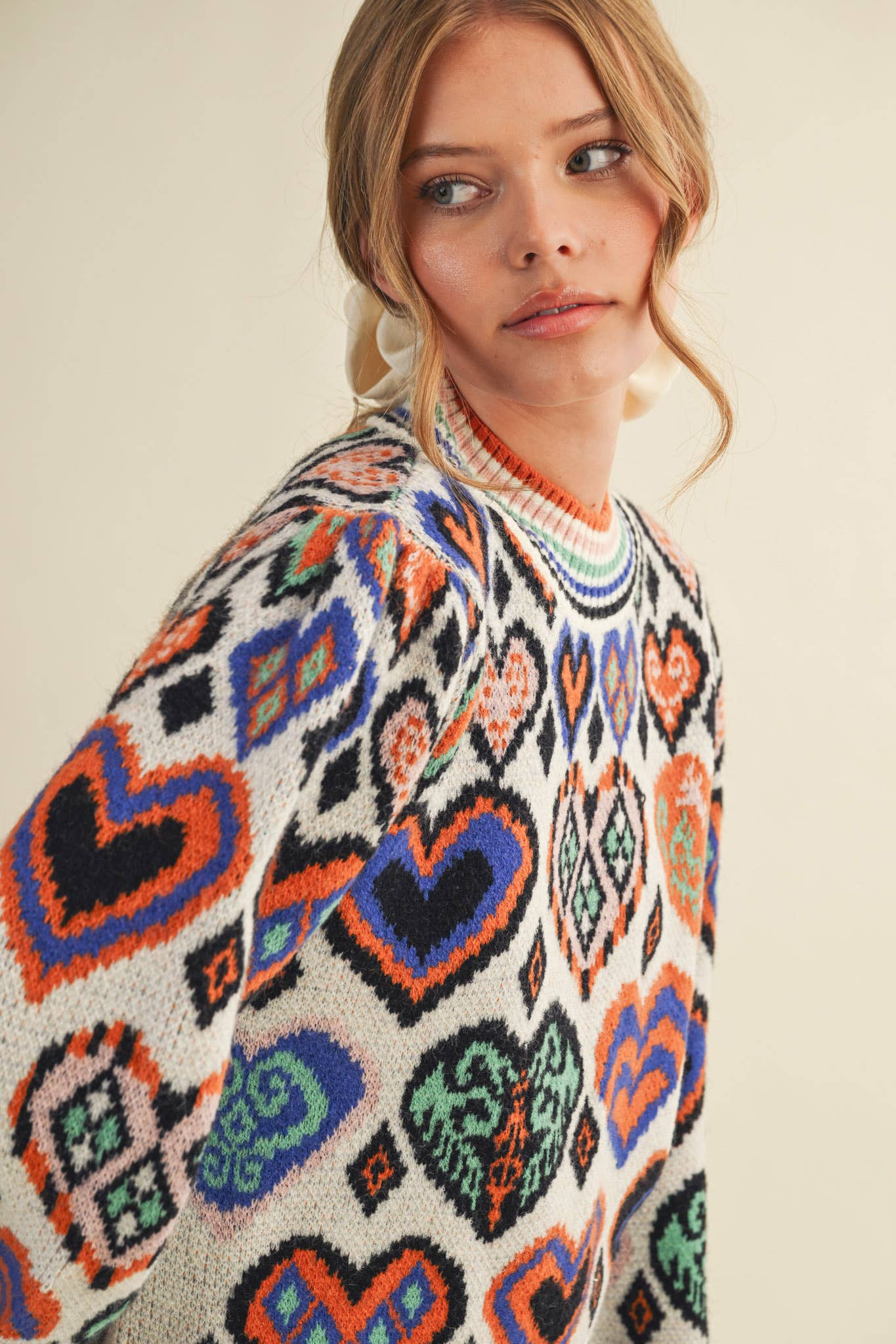 &MERCI - Wholesale Knit Sweater - Women's - HEART PATTERN PULLOVER SWEATER MSW1091328