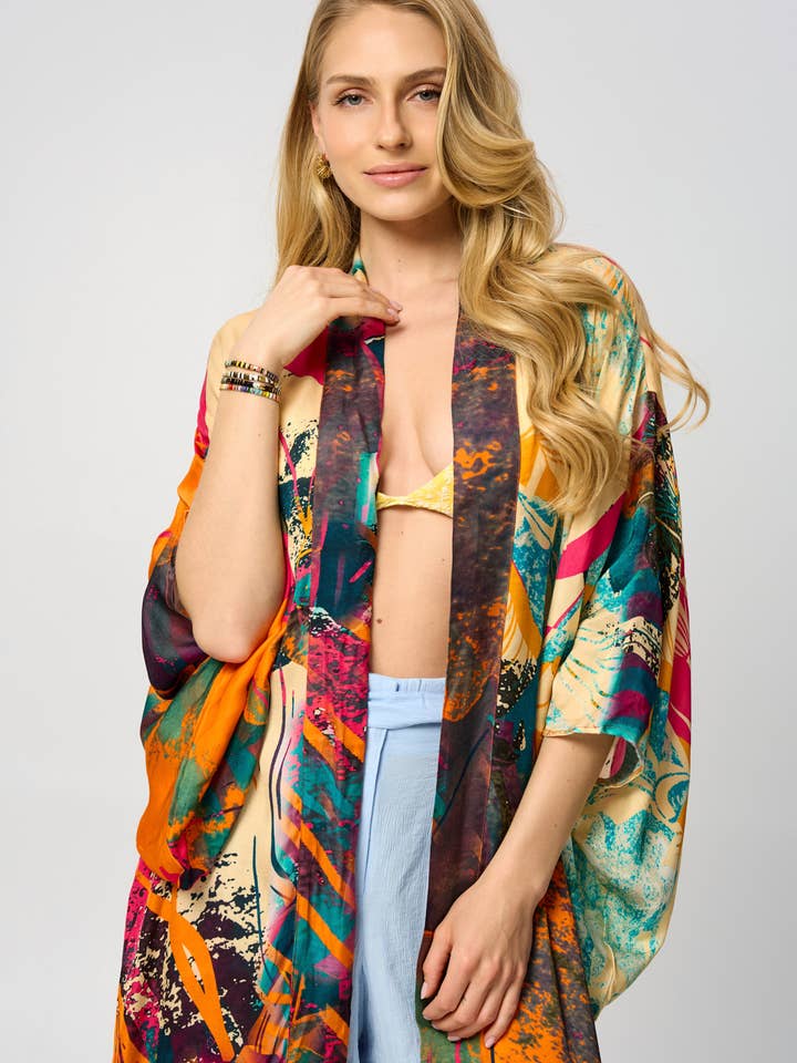 Vibrant Satin Kimono Abstract for wholesale by SAACHI