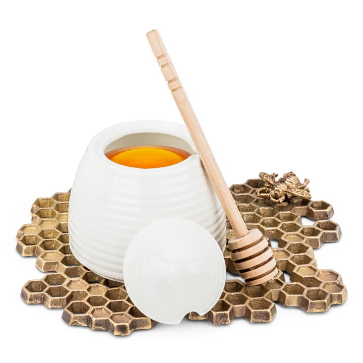 Abbott - Wholesale Honey Pot - Beehive Honey Pot W/Dauber-Wht-5"H-14422