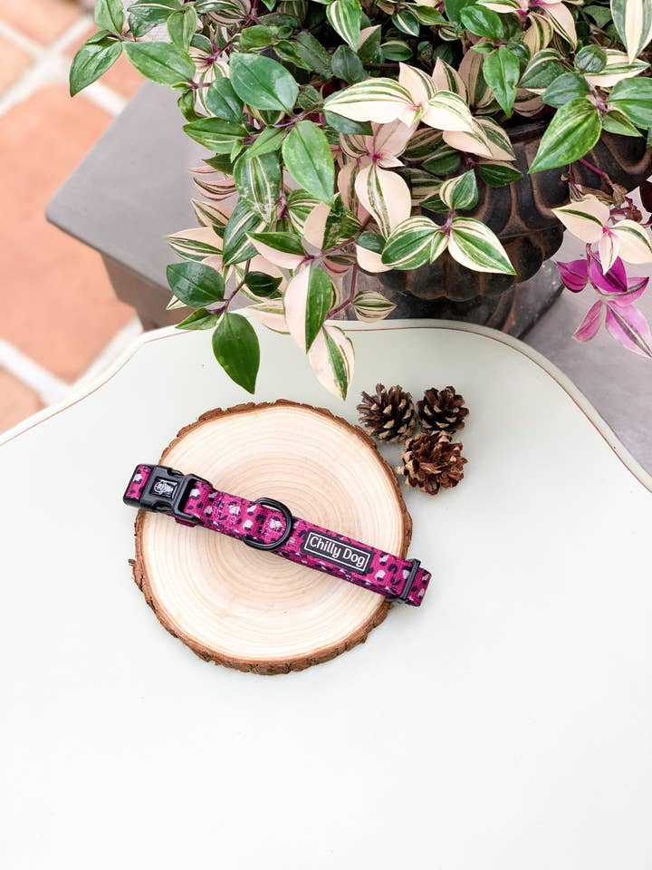 Pink Leopard Print Winter Jewel Puppy Dog Collar for wholesale by Chilly Dog