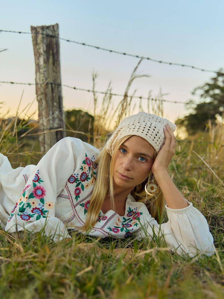 Emma Top Belle Embroidery Natural for wholesale on Faire6