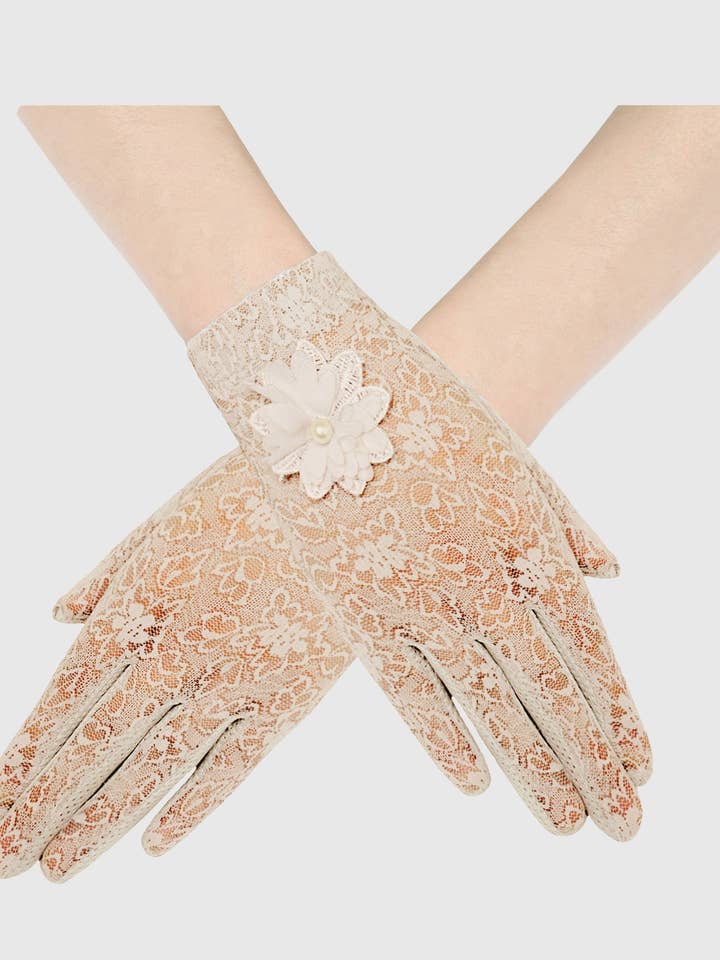 Short Floral Lace-Embellished Gloves for wholesale by BABEYOND