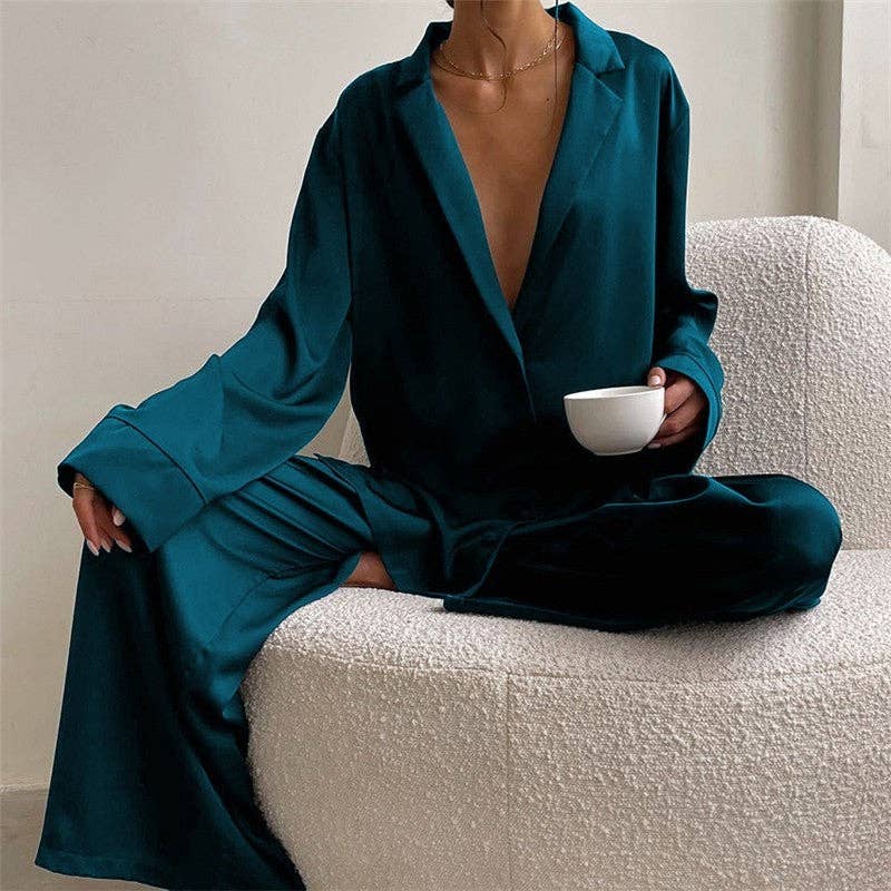 UZ Wholesale Store – wholesale Sleepwear set – Women's – Thin Long Sleeve Cardigan Long Pants Pajama Set2