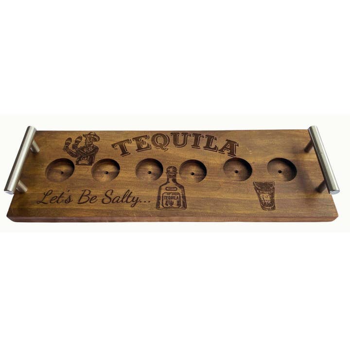 Tequila Shot Glass Flight Board with Bourbon Recipe Book QR for wholesale by Wooden Nose Gift Shop