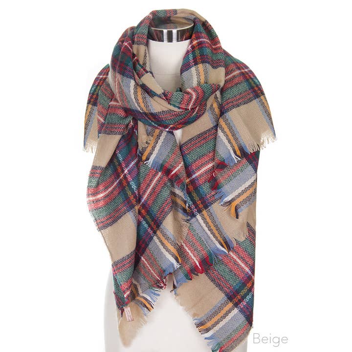 Hana - Wholesale Scarf - Women's - Oversize Plaid Blanket Scarf