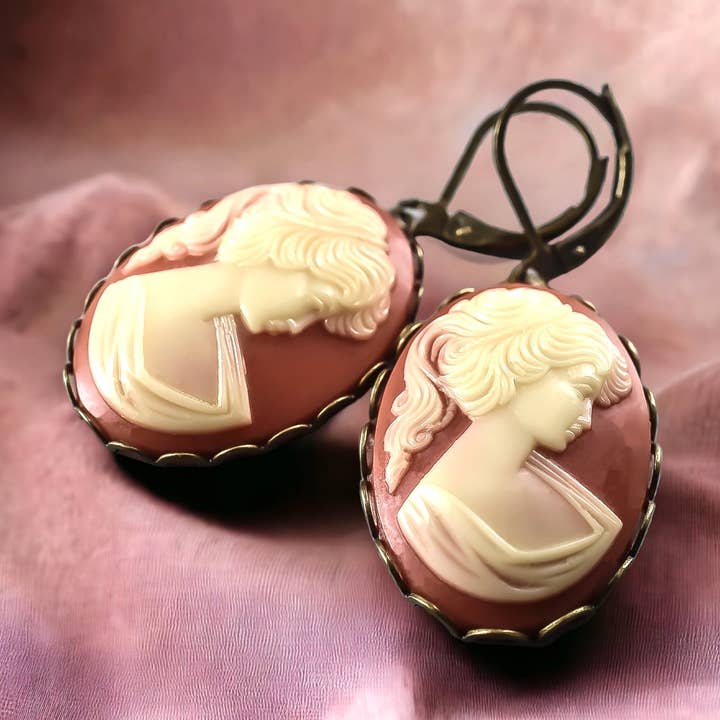 Baroque Cameo Lady XL Vintage Earrings - VINOHR-98 for wholesale by MadamLili