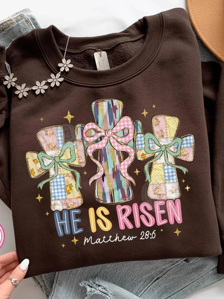Ele Ressuscitou Mateus 28:6 Sweatshirt por atacado de Front Porch Boutique