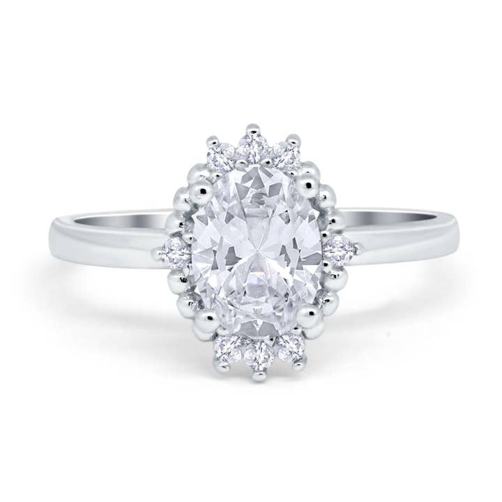 Halo Style Oval Simulated Cubic Zirconia Engagement Ring for wholesale by Blue Apple Imports