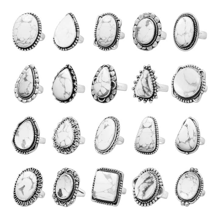 Howlite Rings – Handmade, Silver-Plated (Made To Order) for wholesale by Handmade Jewels