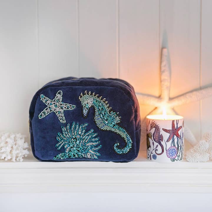 Cream Cornwall - Wholesale Makeup/Cosmetic Bag - Velvet Beaded Seahorse Cosmetic Bag4