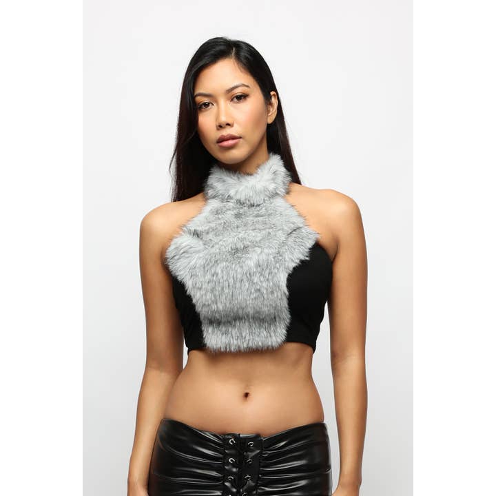 LUXE FUR HALTER CROP for wholesale by Esmeray Clothing
