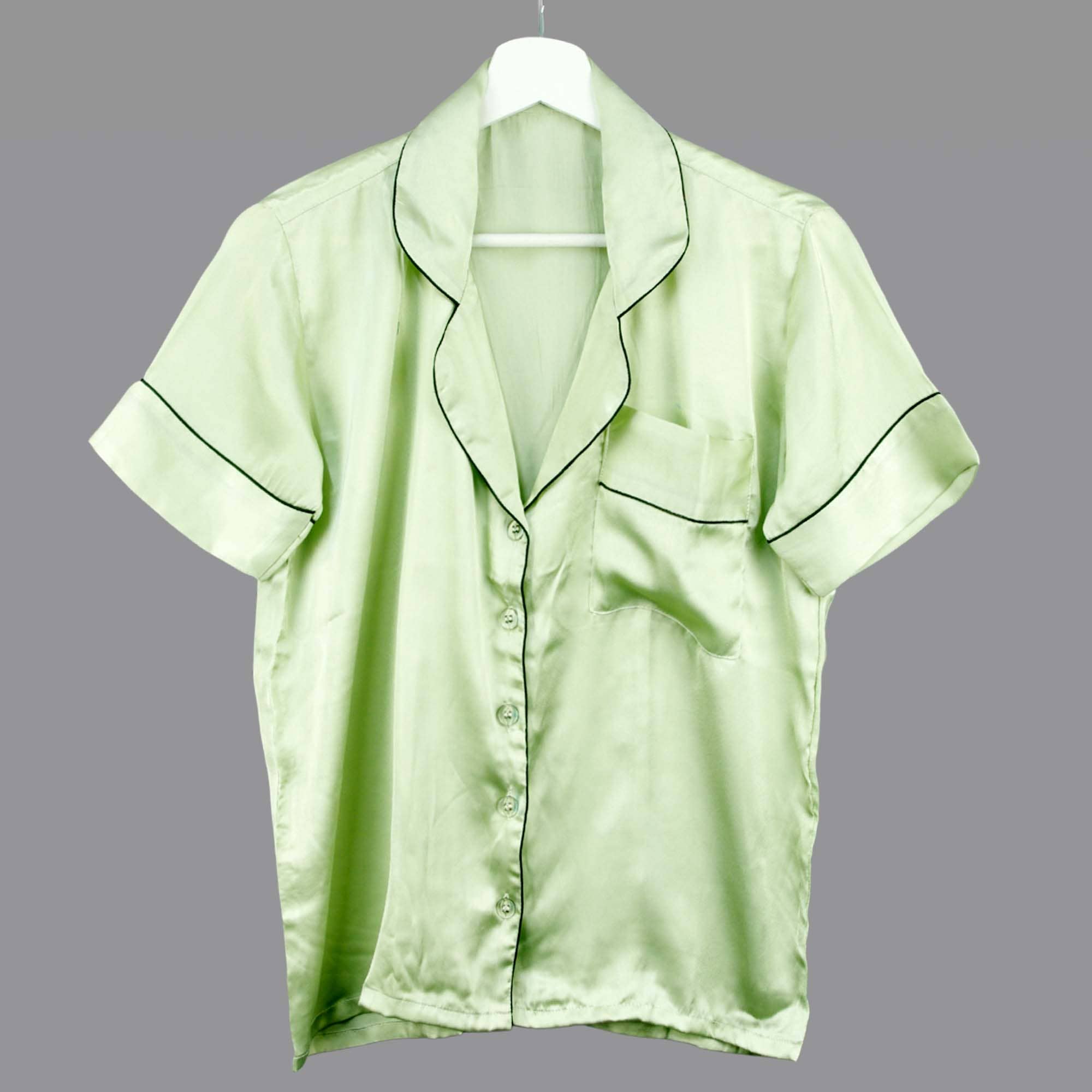 Kantha Decor – wholesale Sleepwear set – Women's – Short Satin Plain Without Pouch Pyjama Set - Light Green1