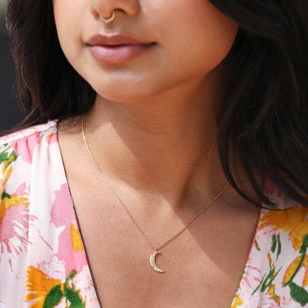 Lisa Angel - Wholesale Pendant/Charm Necklace - Crystal Crescent Moon Necklace in Gold3