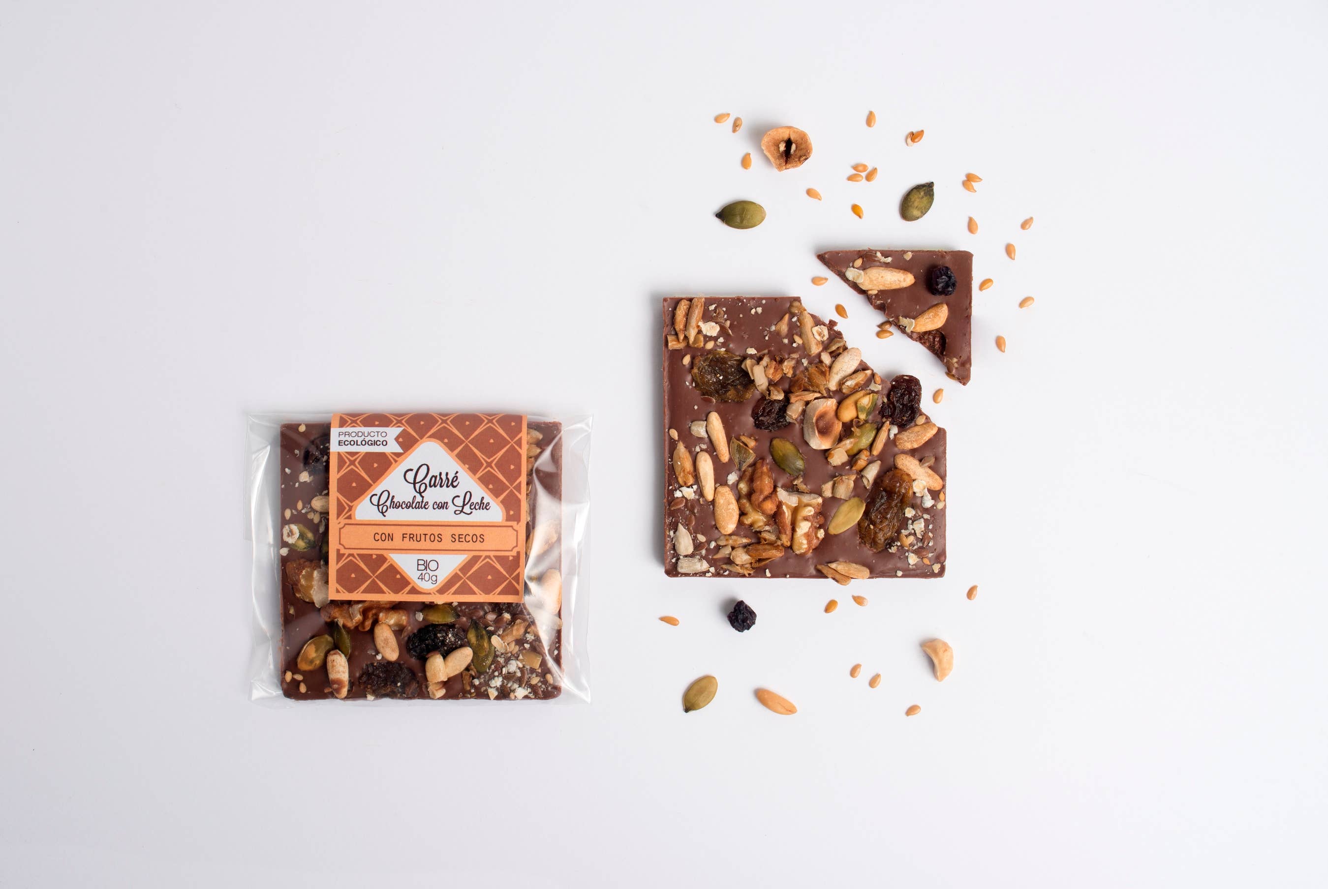 CHOCOLATES ARTESANOS ISABEL – Großhandel Schokolade – CARRÉ BIO – Sorten mit Nüssen, 40 g, 30 Stück3