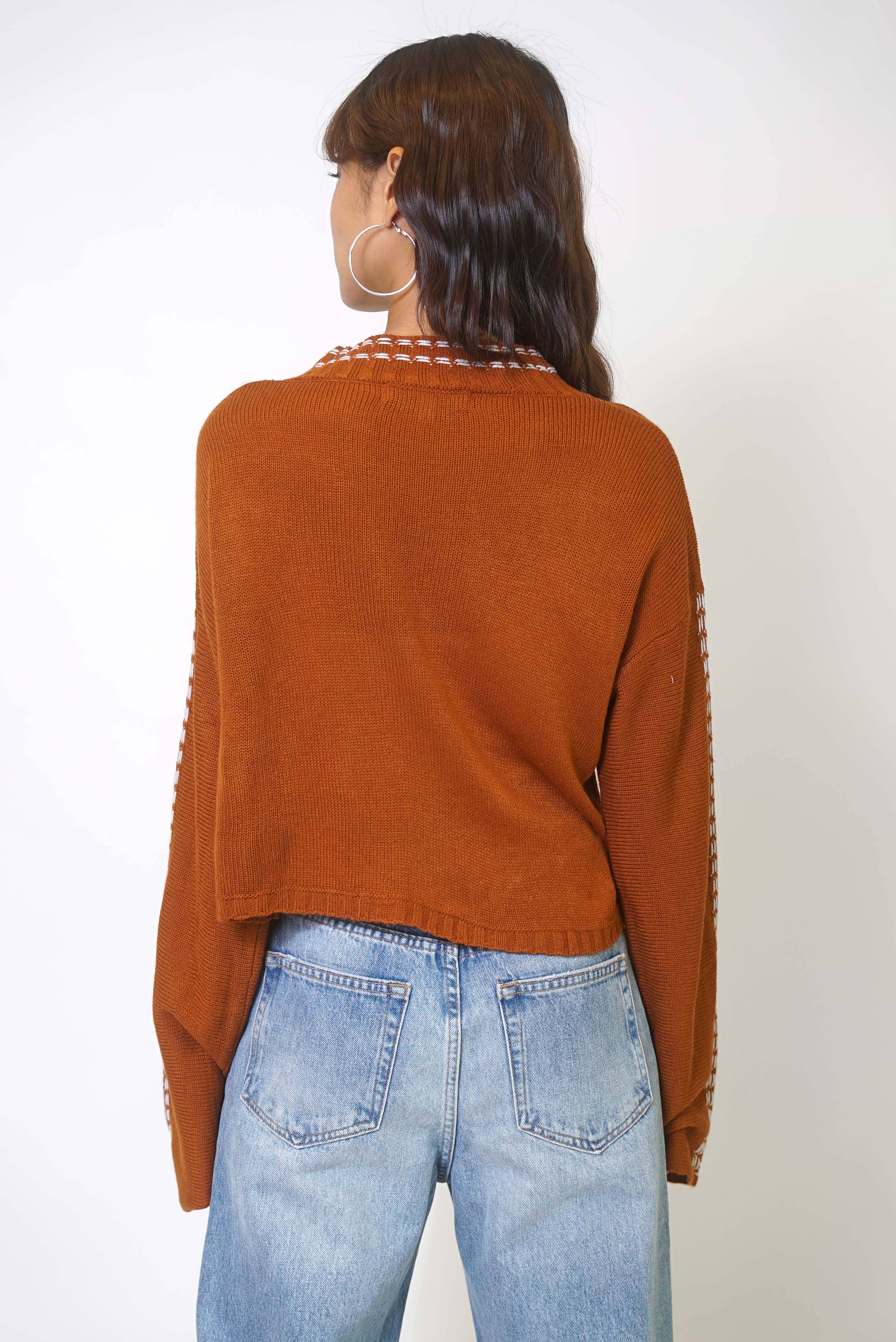 Sweet Rain - Wholesale Knit Sweater - Women's - Stitch Detailing Crew Neck Sweater8