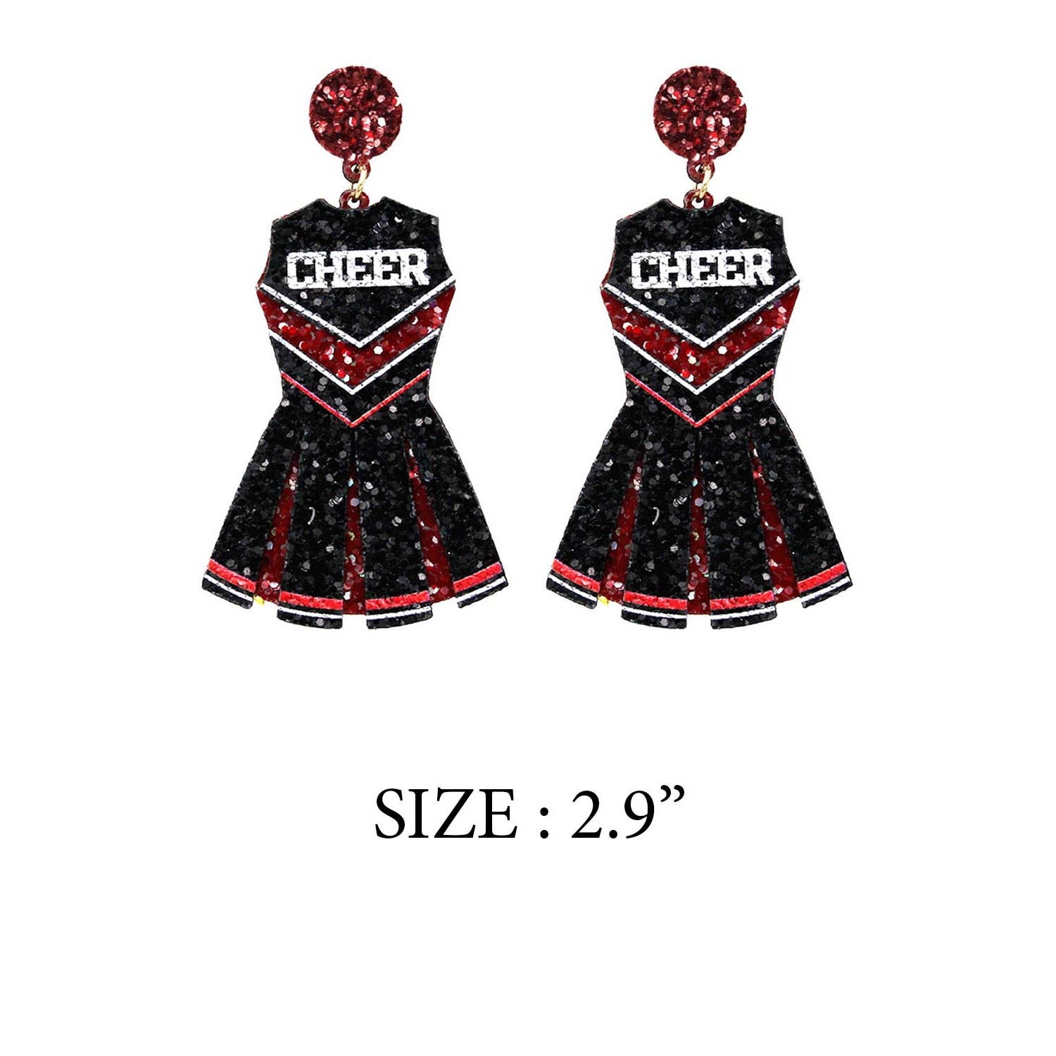 JHP Collection - Wholesale Dangle Earrings - GLITTER CHEERLEADER UNIFORM DROP POST EARRING24