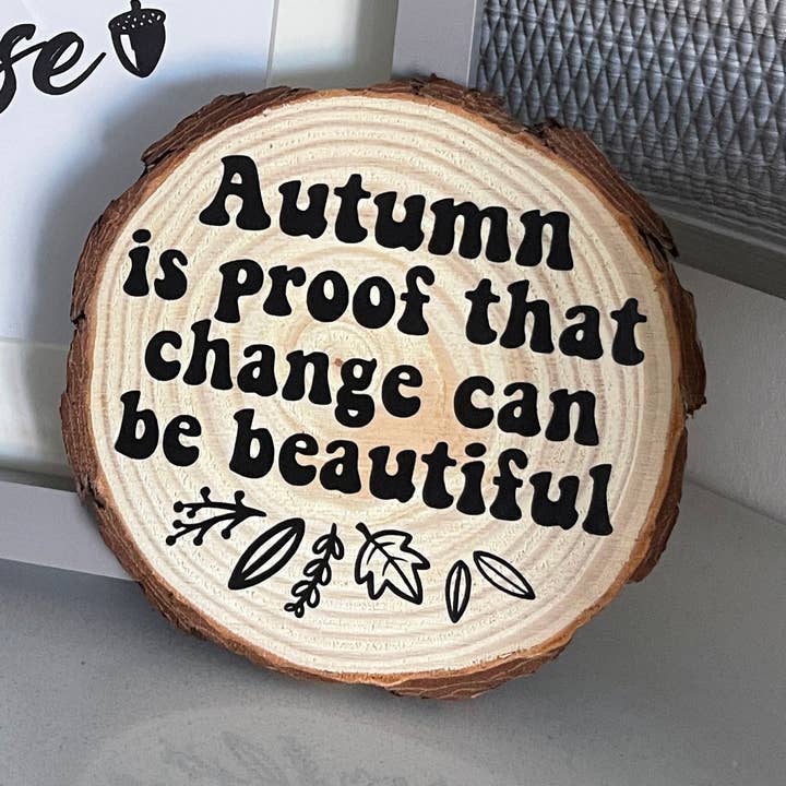 Custom Wording Autumn Seasonal Assorted Designs Wooden Log Disc for wholesale by WinsterCreations™