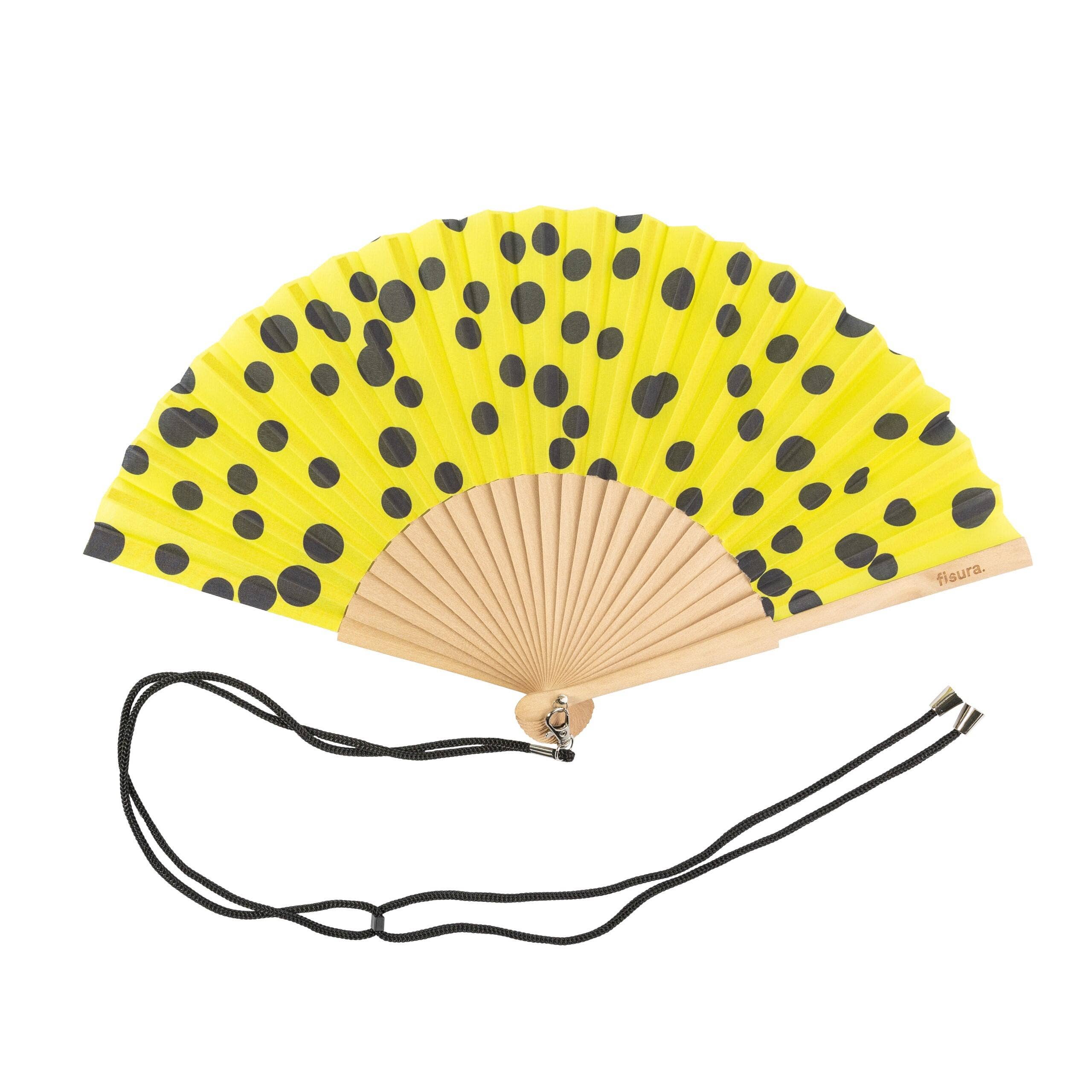 Fisura – wholesale Handheld folding fan – Yellow Polka Dot Fan1