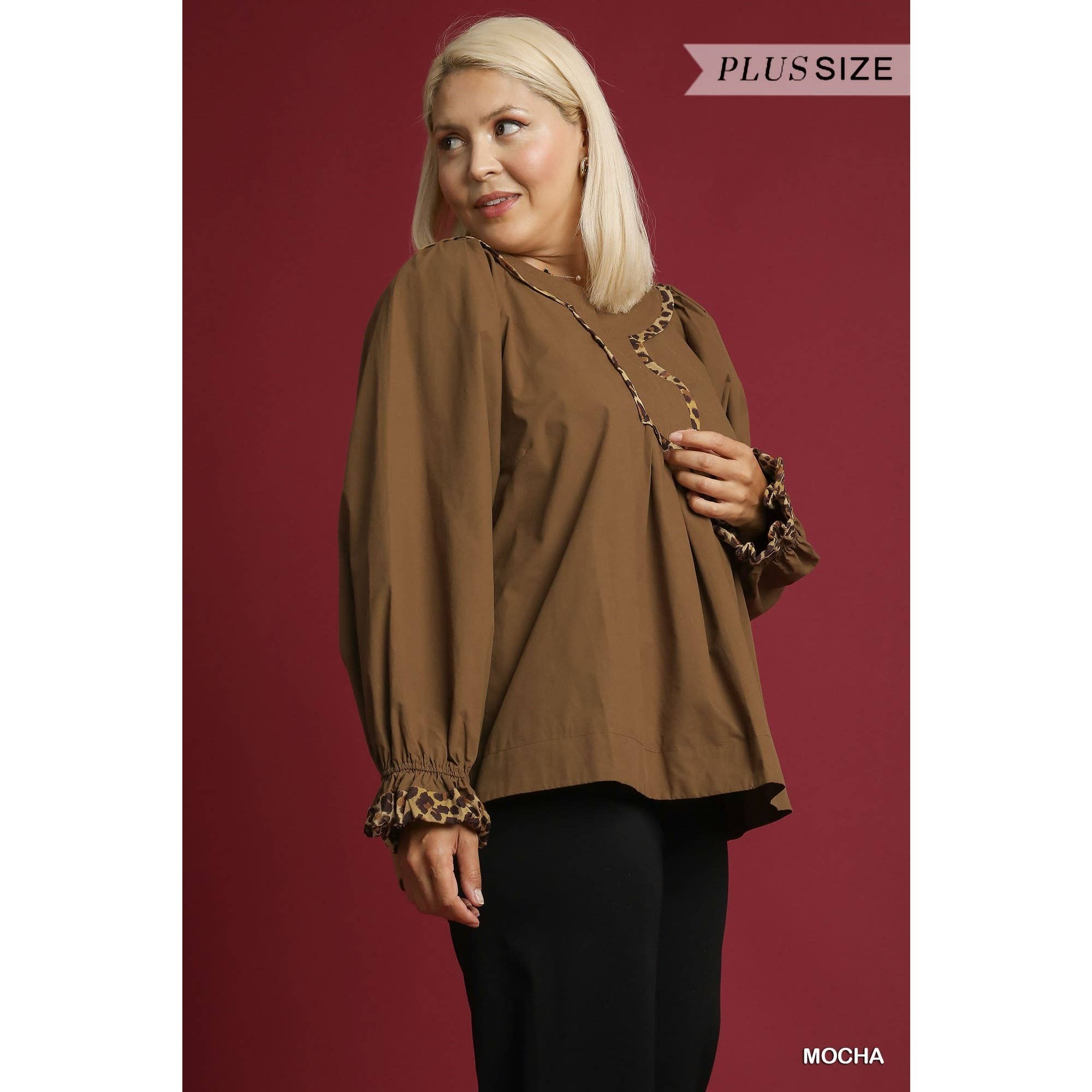 STYLE USA - Wholesale Shirt - Women's -  PLUS Leopard Trim Blouse12