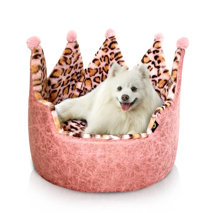 Precious Tails Leopard Print Crown Pet Bed for wholesale by Precious Tails