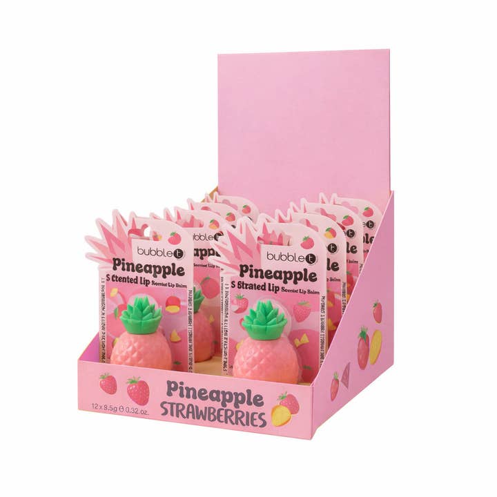 Unité de présentation de baume à lèvres Ananas & Fraises pour la vente par Bubble T Cosmetics