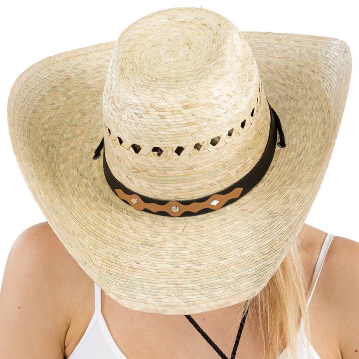 Cap Zone - Wholesale Cowboy Hat - Women's - Vented Chl Taco Brim Palm Straw Cowboy Hat