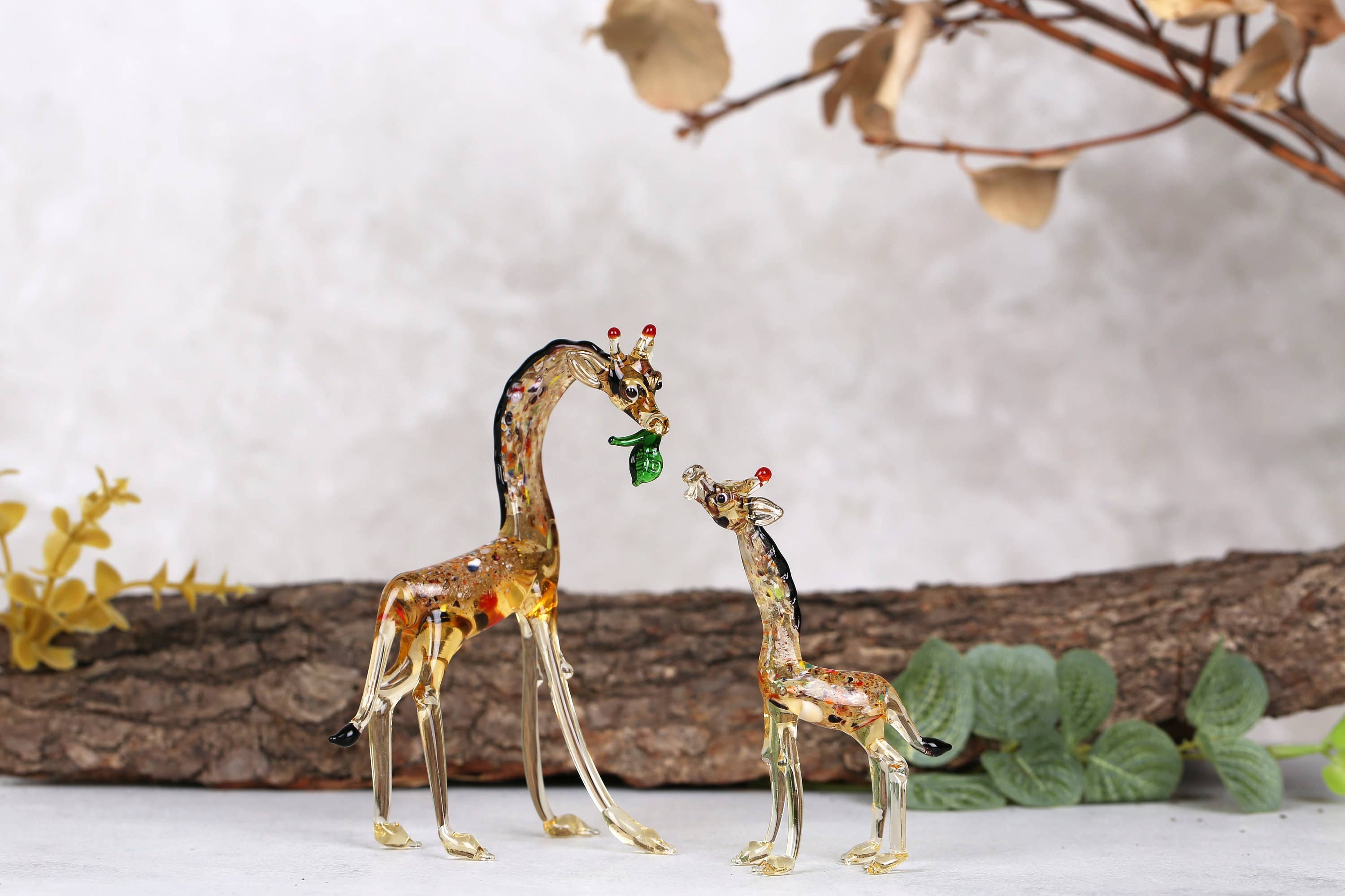 Adamodart - Vente Figurine décorative - Girafe en verre d'art avec sculpture pour bébé, ensemble de girafes miniatures1