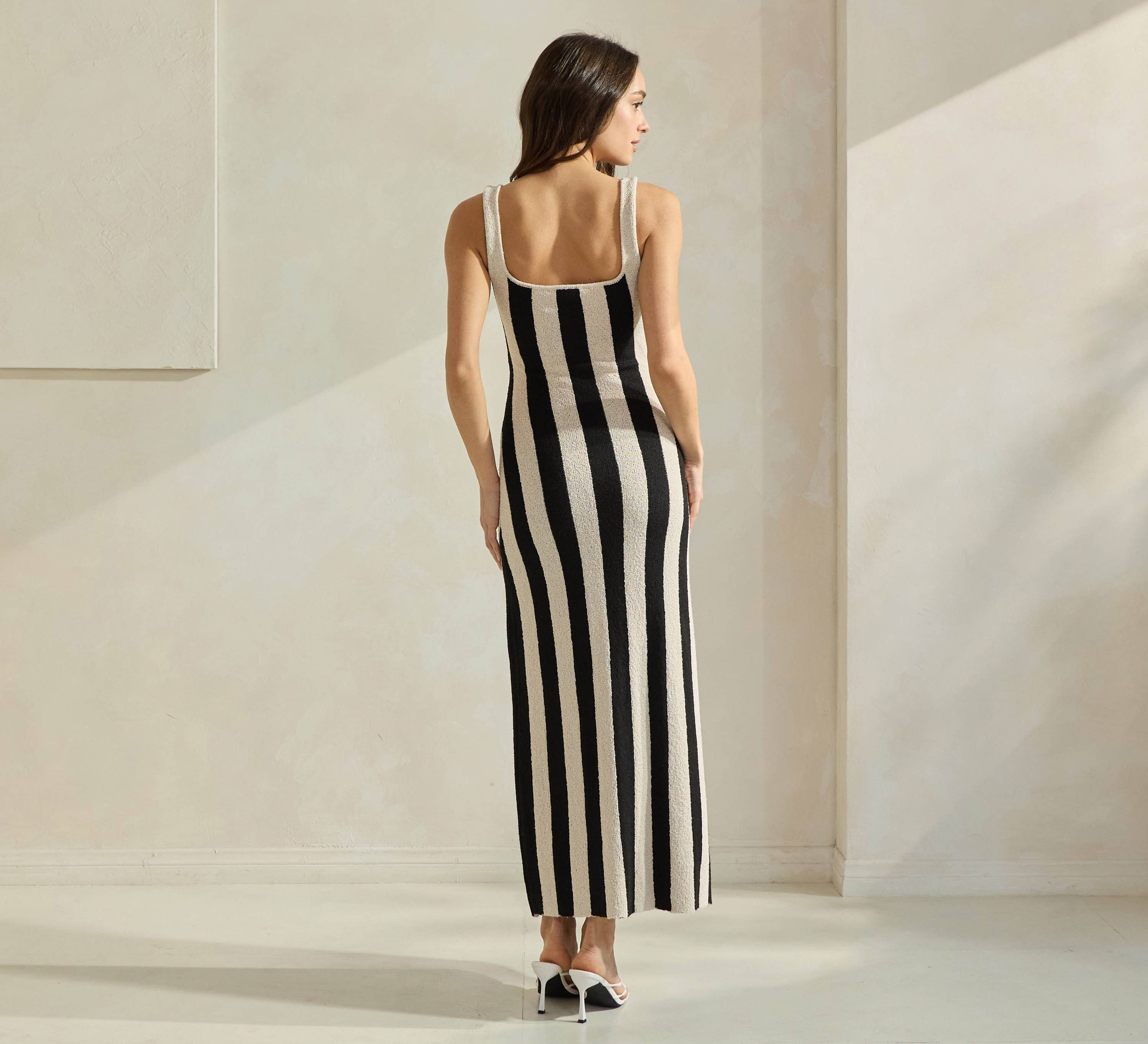 Oatmeal Black Striped Terry Sweater Dress for wholesale on Faire7