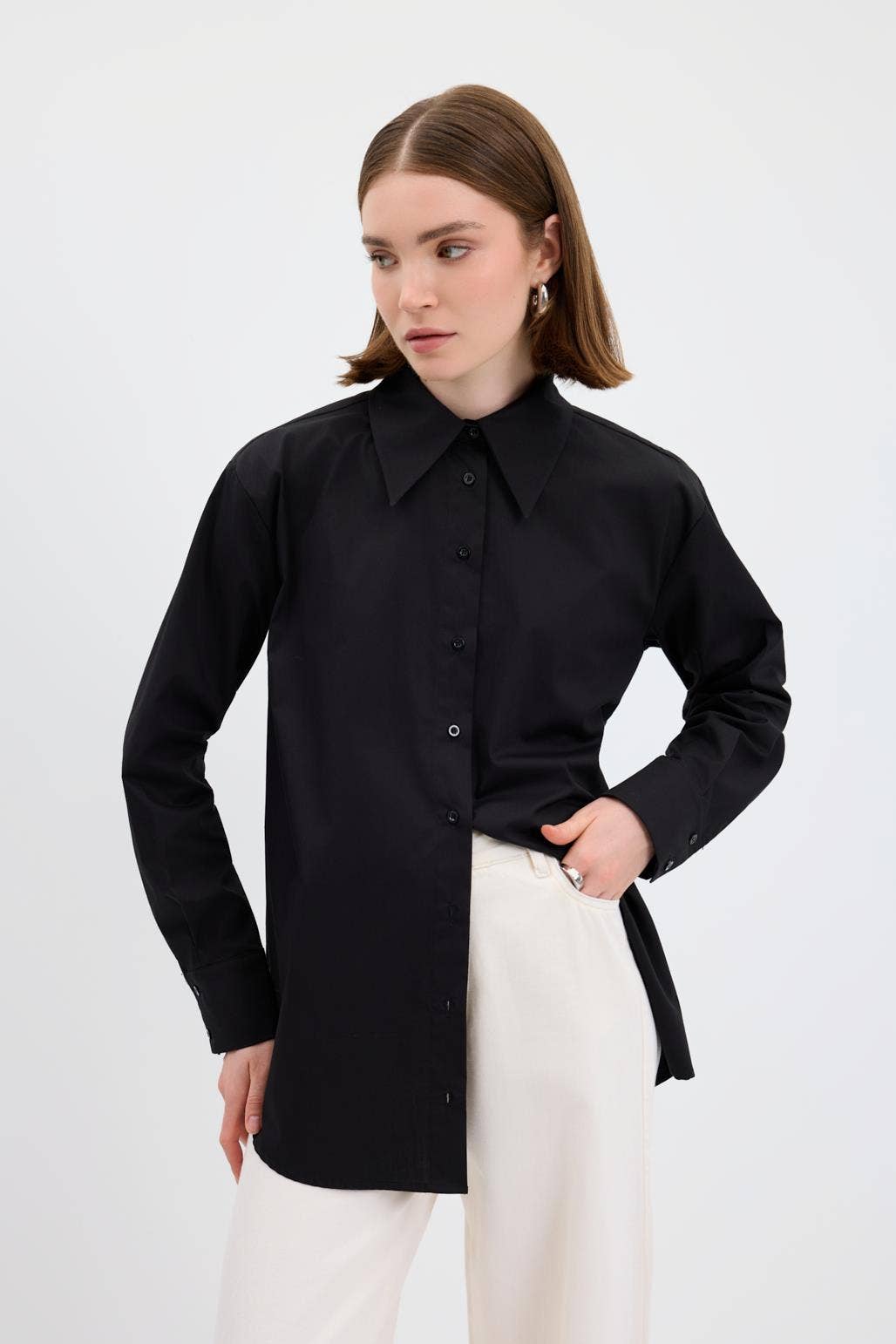 Kadriye Baştürk - Wholesale Button Down Shirt - Women's - Cotton Basic Shirt Black0