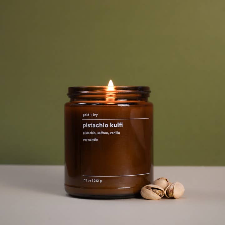 gold + ivy - Wholesale Jar/Filled Candle - pistachio kulfi soy candle - pistachio, saffron, vanilla